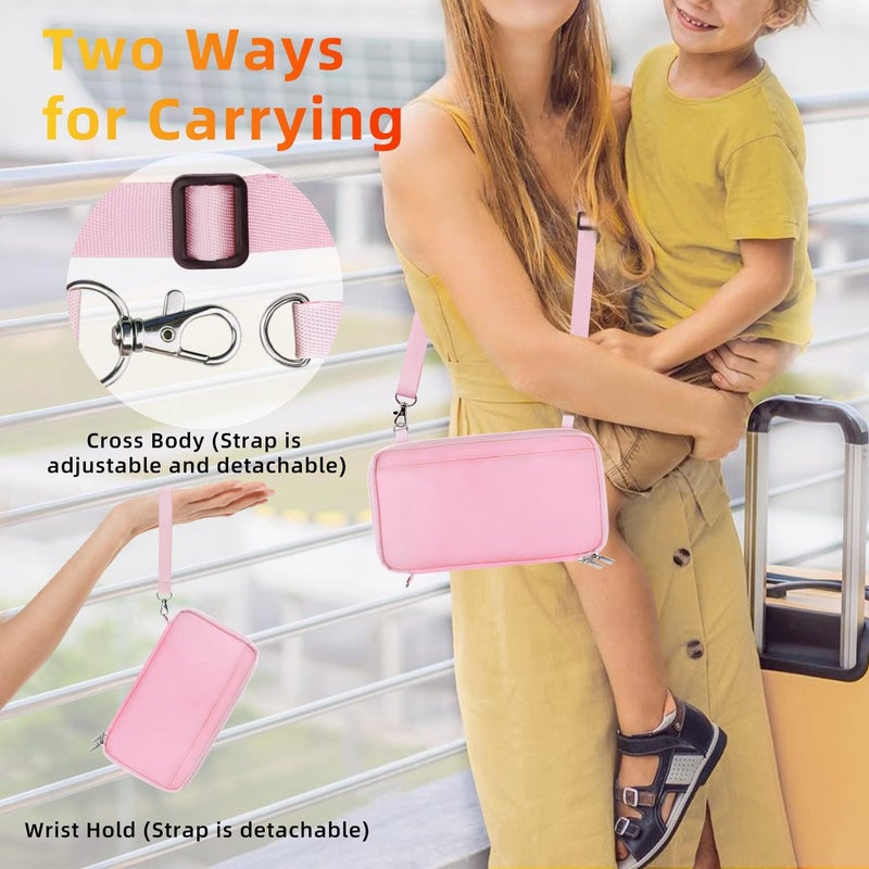 WALNEW RFID Family Passport Holder Wallet with Tracker/AirTag Holder, Travel Document Organizer Zipper Pouch with Wristlet and Cross Body Straps for Women Men - Image 5